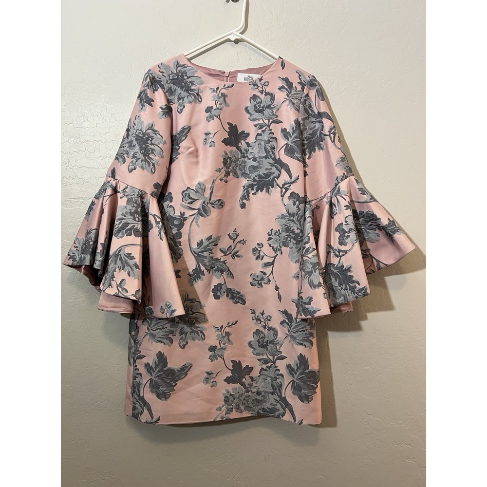 Belle Badgley Mischka Pink Gray Floral Romantic Mini Dress Sz 10 - Picture 2 of 8